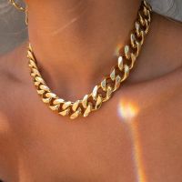 KOTiK Fashion New Punk Miami Cuban Necklace Collar Statement Aluminum Gold Color Thick Chain Necklace Women Jewelry Adhesives Tape