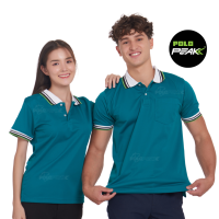 เสื้อโปโลสีเขียวหยก ปกขาวริ้วดำเขียว polopeak