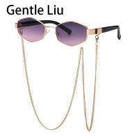 2021 Trendy Vintage Hexagon With Chain Necklace Sunglasses Small Frame Sun Glasses Luxury Brand Designer Eyewear UV400 Lunettes