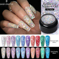 BORN PRETTY Sequins สะท้อนแสงเจล5G Sparkle Bling เงินสีชมพูเจลเล็บ UV เจลเล็บ UV LED Soak Off เจลเล็บเคลือบเงา