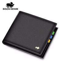 BISON DENIM fashion genuine leather wallets slim business male pocket credit card holder purse wallet Card Holders