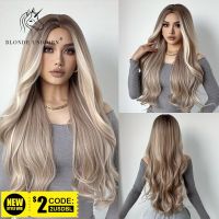 Blonde Unicorn Synthet Wig Long Wavy Mixed Brown Blonde for White Black Women Daily Party High Density Temperature Fibre Hair Wig  Hair Extensions Pad