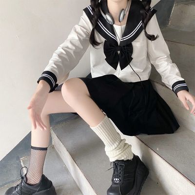 ❅卍▼ Japanese School Girl Uniform Plus Size JK Black Sailor Basic Cartoon Navy Sailor Uniform sets Navy Costume Women Girl Costume