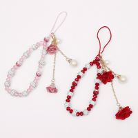 [COD] Short mobile phone lanyard creative plaster flower bracelet hand crystal hanging neck shell pendant female