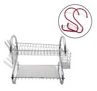 ชั้นคว่ำจานสแตนเลสอเนกประสงค์ 2 ชั้น 2 Tiers S Shape Dish Cup Drying Rack (Silver)