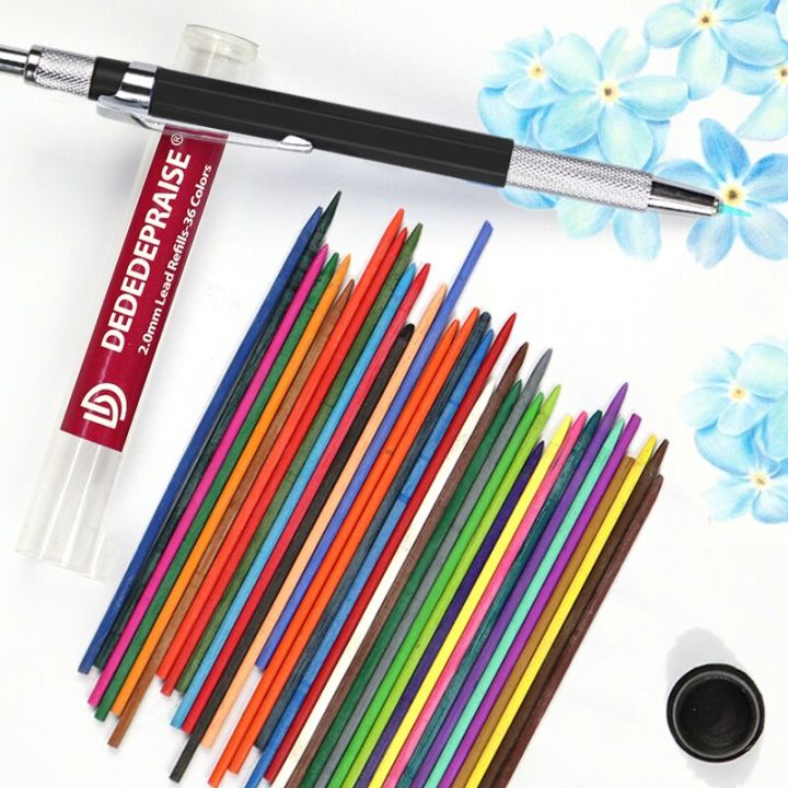 dededepraise-press-mechanical-pencil-2-0mm-amp-leads-36colors-sketch-painting-colored-pencils-replacement-leads-automatic-pencil