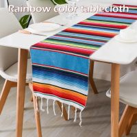 【cw】 Rainbow Table Runner Stripe Table Runners With Tassel Mexican Tablecloth For Wedding Party Cotton Tablecloth Flag M7m3 ！