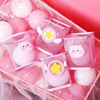 Cute Pink Grid Pen Holder Creative Star Pig Fashion Desktop Storage Box Makeup Brush Storage Tube