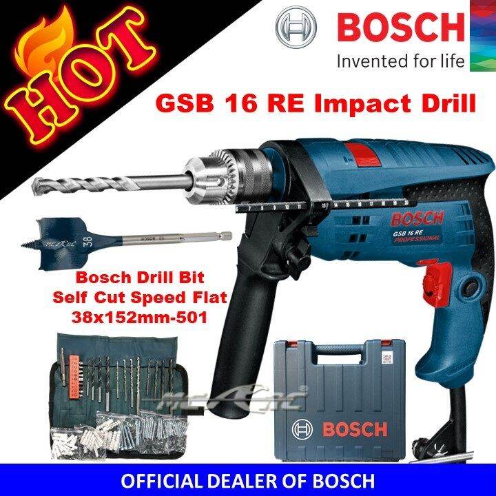 Bosch GSB 16 RE Wrap Impact Drill with Bosch Drill bit Self Cut Speed