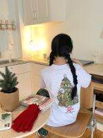 ต้นฉบับ [06/15 20:00] Korean niche retro cartoon Christmas tree print round neck short-sleeved T-shirt loose Tee