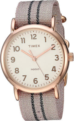 Timex Womens Weekender 38mm Watch Metallic Blush/Graphite Stripe