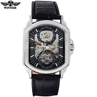WINNER New Top Brand Men Watches Fashion And Casual Automatic Self-Wind Leather Strap Skeleton Design Alloy Case Men Watch
