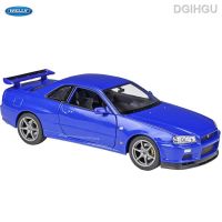 WELLY โมเดลรถยนต์อัลลอยจำลอง1:24 Nissan Skyline GT R R34,โมเดลรถของเล่นตกแต่งสะสมของขวัญ