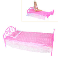 1 set 1:6 Doll Bed + Pillow + Bedsheet 112 Doll House Bedroom Furniture Accessories for Barbie Doll Baby Girl DIY Pink Toys