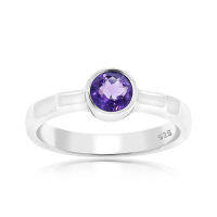 CHRISHA_แหวนเงินแท้ 925 ประดับพลอยอะเมทิส (Amethyst) และเคลือบด้วยทองคำขาว ขนาด 7.5 *บริการปรับขนาดแหวนฟรี แชทกับร้านก่อนสั่งซื้อ*