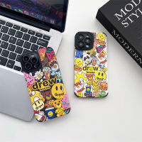 Trendy brand DREW Phone Case For iphone 14 14pro 14promax 13 13pro 13promax High quality silicone shockproof soft case 12 12pro 12promax 11 11promax Cool doodle cartoon style x xr xsmax 7+ 7plus Multicolor