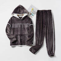 New Hooded Flannel Mens Pajama Pants 2 PiecesSet Winter Thick Warm Sleepwear For Couples Casual Loose Home Costumes Set