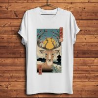 Japna Retro Ukiyoe Nara Deer Funny Tshirt Men White Short T Shirt Ukiyo Tee