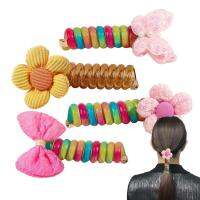 Telephone Wire Hair Bands 4pcs Ponytail Holder Multicolor Stylish Bowknot Braided No Crease Wear-resistant Traceless Spiral Hair Ties For Women Girls Children steadfast