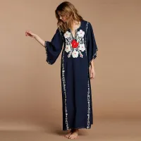 --D0512 Hot style in Europe and America navy beach dress bikini rayon embroidery of the dress smock loose big yards holiday skirt is prevented bask in unlined upper garment