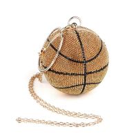 Rhinestone Basketball Evening Bag Round Wedding Wristlets Handbag Glitter Clutch Purse with Detachable Chain