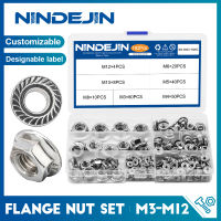 Nindejin 192 ชิ้นหกเหลี่ยมหน้าแปลนถั่ว Assortment ชุด M3 M4 M5 M6 M8 M10 M12 304 สแตนเลสเมตริกหน้าแปลนถั่วชุด din6923