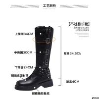 Mo Li Boots แต่ Boots Xiao โลหะหัวเข็มขัดหนัง Jurchen เข่าย้อนยุคตะวันตก miu รองเท้าบูทสูงอัศวินยีนส์