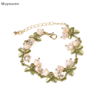 Muyouren สร้อยข้อมือแบบตะขอเกี่ยวหูสีเขียวไข่มุกลิลลี่แห่งหุบเขาสำหรับผู้หญิงต่างหูยาวเครื่องประดับบูติกของขวัญแต่งงาน