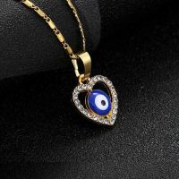 [COD] European and cross-border personality diamond-studded hollow love eye necklace retro simple devils clavicle chain