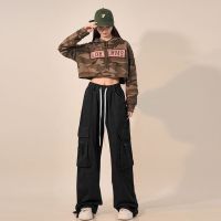 American retro overalls ins high street loose red wide-legged pants pocket straight men and women casual pants