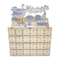 Christmas Wooden Advent Calendar Book with Drawers LED Light Up 24 Days Countdown Candy Organizer Snowy Village Scene Xmas Table