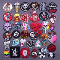 Red Hippie Skull Embroidered Patches For Clothing Thermoadhesive Patches Punk Rock Iron On Patches On Clothes Stickers Badges