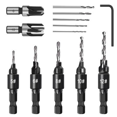 Countersink Drill Bit Set, Woodworking Chamfer Adjustable Countersink Tools on Counter Sink Holes with 1/4inch Hex