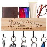 Bless This Home and All Who Enter Text Engraved Wall-Mounted Key Holder Black Iron Metal Hooks Sundries Strorage Organizer Rack Picture Hangers Hooks