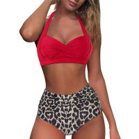 2021 new Women Vintage Swimsuit Two Piece Retro Halter Ruched High Waist Print Bikini Set summer ladies sexy swimsuit Brazilian