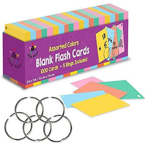 Star Right Assorted Colors Blank Flashcards 2" x 3" Index Flash Cards