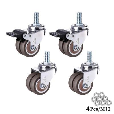 4Pcs/Set 2” Heavy Duty Swivel Stem Rubber Caster Wheels M12 x 25mm Locking Casters Replacement Casters for Furniture Furniture Protectors Replacement