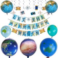 Let the Adventure Begin Banner Travel Themed Retirement Decorations Hanging Swirl Earth Balloons Farewell Party Supplies