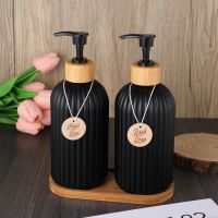 Botol sabun cuci piring plastik 500ml dengan pompa bambu untuk wastafel dapur dapat diisi ulang wadah Dispenser sabun tangan untuk dekorasi rumah pertanian