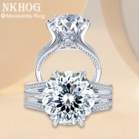 NKHOG แหวนเพชรโมอิส10กะรัตสำหรับผู้หญิงเครื่องประดับแหวนแต่งงานเพชร Pt950ชุบ925เงินสเตอร์ลิงไม่มีสี