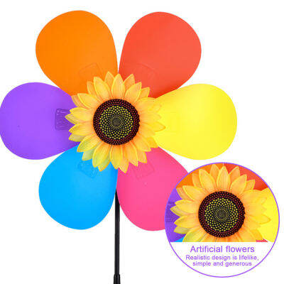 Rainbow Sunflower 14นิ้ว (36ซม.) ลม Turntable,เหมาะสำหรับ Courtyard ตกแต่งสวนกลางแจ้งในร่ม Wind Windmill,Windmill ตกแต่งระเบียงสวน Pile สนามหญ้าของเล่นเด็ก (Sunflower)