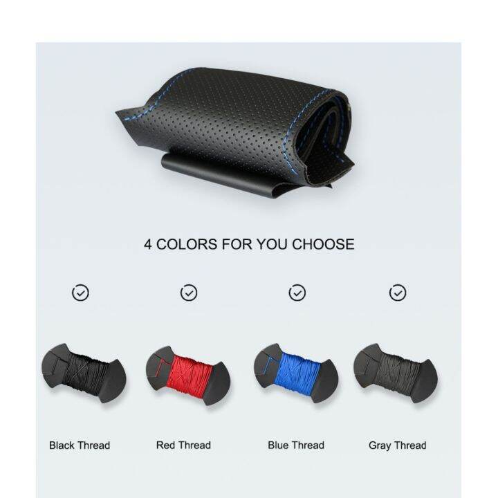 ฝาครอบพวงมาลัยรถยนต์เทียม-pu-สีดำเย็บด้วยมือสำหรับ-peugeot-308-2007-2013-408-2012-2014