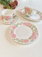 ♣ Super beautiful!Ins girl heart hand-painted roses relief plate oval plate coffee cup dish of rice bowls outfit