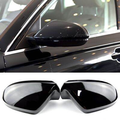 Bright black full replacement with clips car door side mirrors caps rearview mirror cover for Audi A6 C7 S6 4G 2012-2018