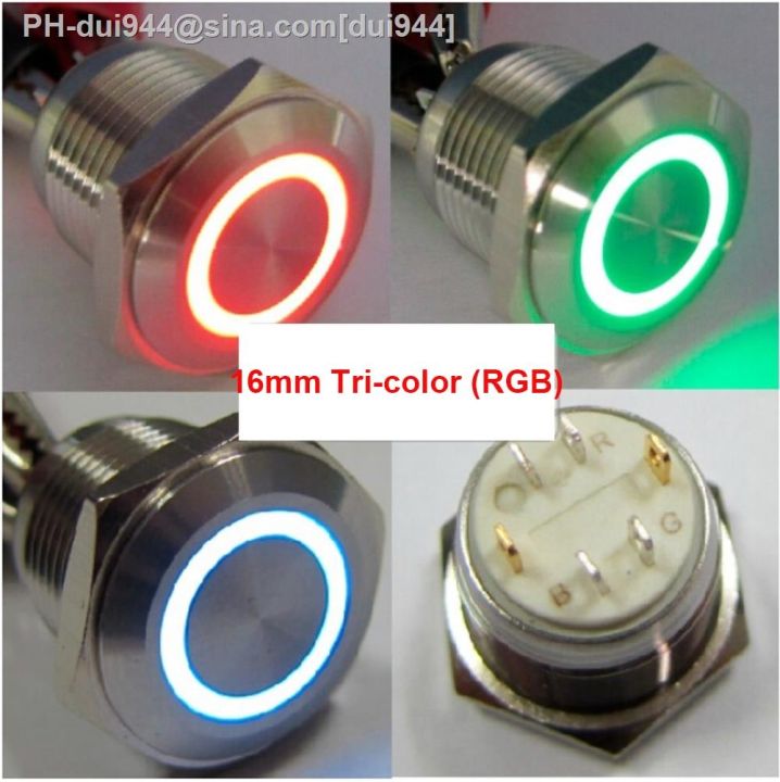 metal-push-button-switch-waterproof-led-self-return-tri-color-r-g-b-16-19-22mm-light-momentary-automatic-reset-button-3v-12v