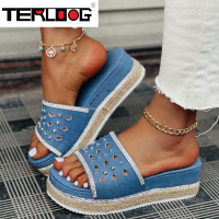 Women Platform Wedges Slippers Summer Crystal High Heels Sandals Women Shoes Designer Hollow Flip Flops Slides New Women Shoes