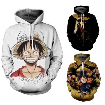 3D One PIece มังกี้ลูฟี่พิมพ์แฟชั่นผู้ชายเสื้อกันหนาวหมวกเสื้อ (S-5XL)