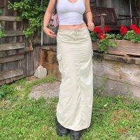 COD ◈ qafh47 ironknight-y2k Aesthetic Women Drawstring Low Waist Long Skirts 2000s