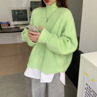 Y2KTurtleneck Sweater Women Thickened Outer Wear 2021 New Spring and Autumn Loose Wild Green Soft Warm Knit Sweater Pullover