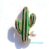 【YF】 Cactus Strass Broche para Mulheres Pin Peito Pérola Pintado Cor Dourada Vestuário Coats Acessórios Jóias da Moda